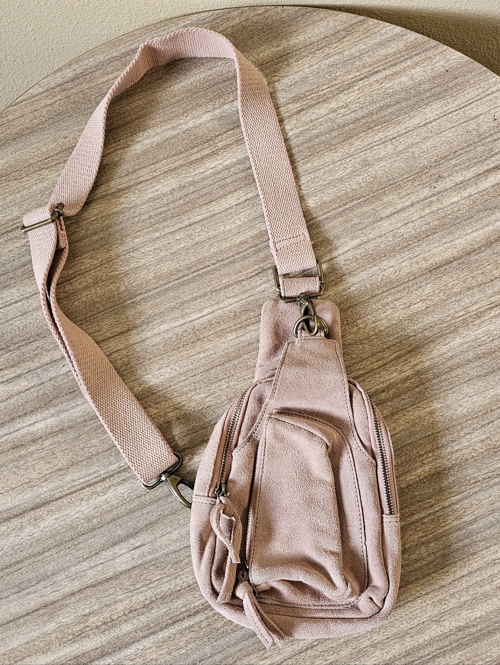 Free People Blush Pink Suede Hudson Sling Bag